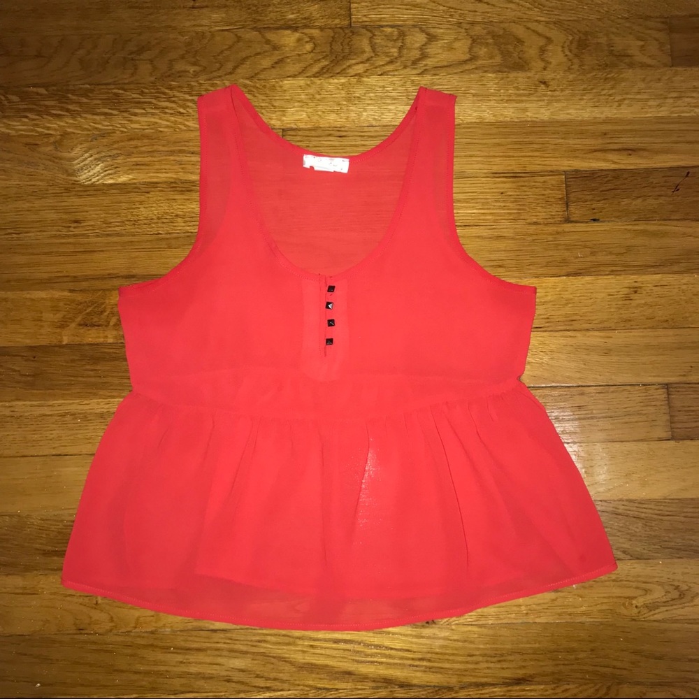 Sheer Red Orange Babydoll Tank w Working Buttons